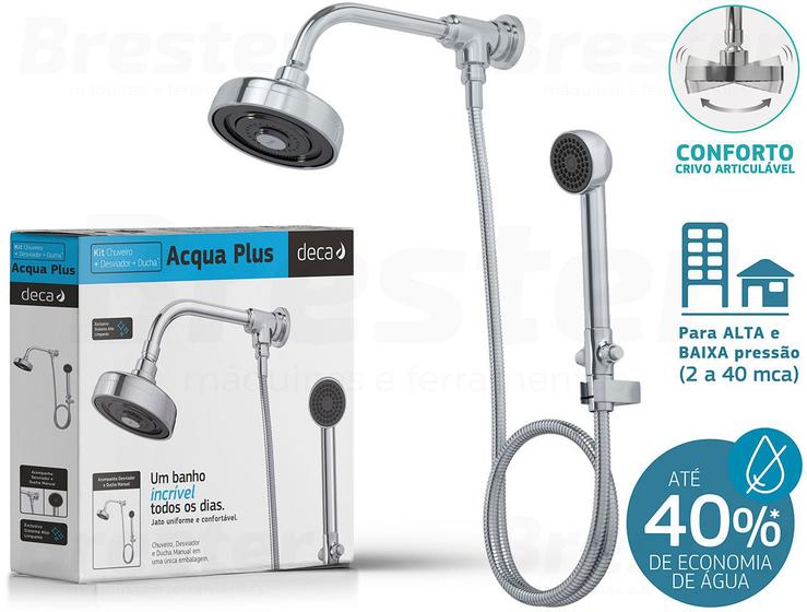 Kit Chuveiro Acqua Plus + Desviador Universal + Ducha Max Deca 1990.C.STD.KIT Menor preço em Kit Chuveiro Acqua Plus + Desviador Universal + Ducha Max Deca 1990.C.STD.KIT