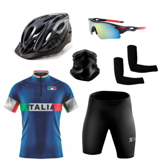 Imagem de Kit Ciclismo Camisa e Bermuda + Capacete Bike + Acessórios