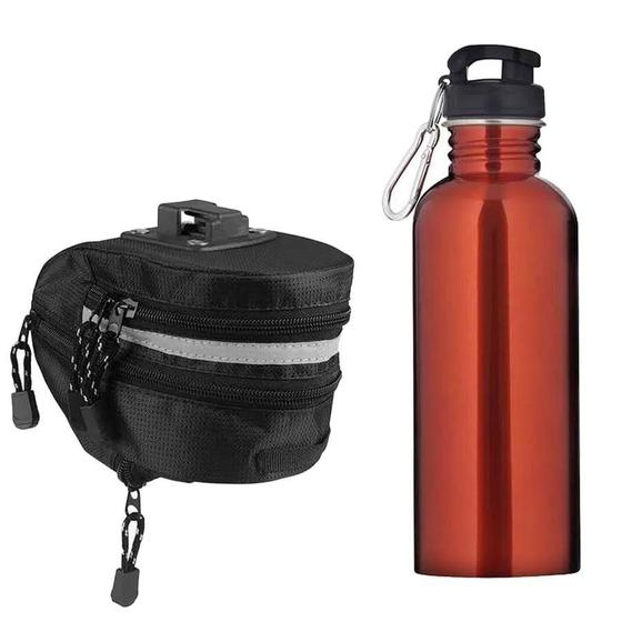 Imagem de Kit Ciclista Bolsa Selim 2L+ Garrafa Inox 750ml Vermelha Mor