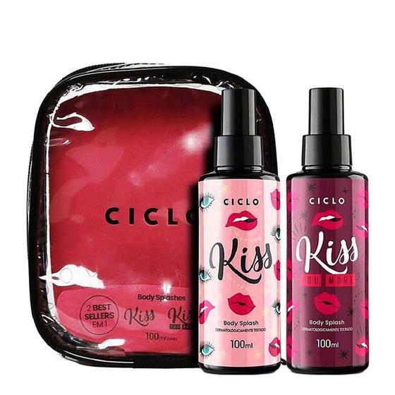 Imagem de Kit Ciclo Kiss Body Splash 100ml + Kiss You More Body Splash 100ml + Estojo