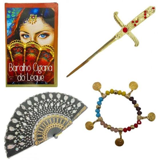 Imagem de Kit Cigana Leque+Athame+Pulseira+Baralho