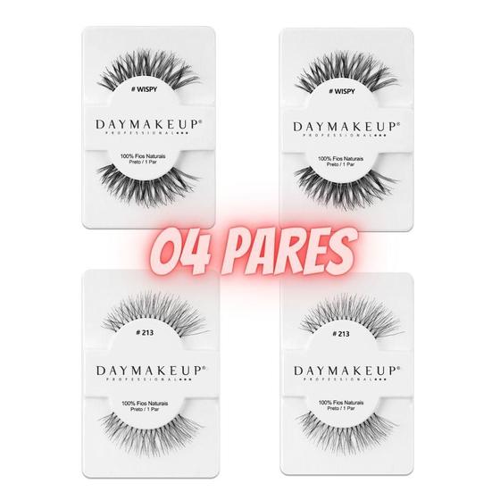 Imagem de Kit Cilios Postiços 4 Pares 213 + Wispy Daymakeup Human Hair