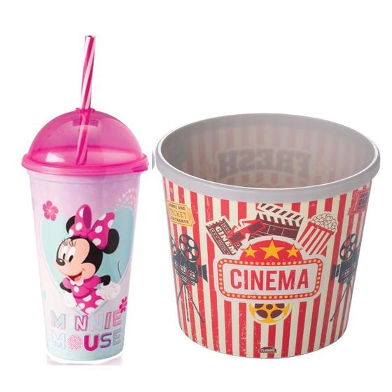 Imagem de Kit Cinema Balde de Pipoca + Copo com Canudo Minnie 500ml