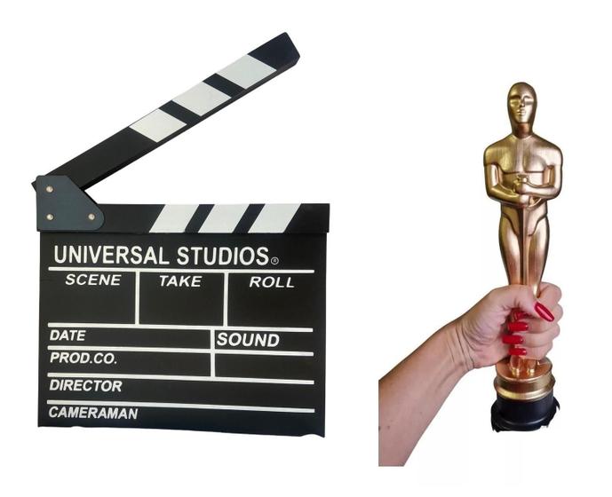 Imagem de Kit Cinema Claquete Em Mdf + Estatueta Oscar Para Decoração