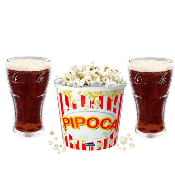 Imagem de Kit Cinema de Casal com 2 Copos e Balde Grande de Pipoca