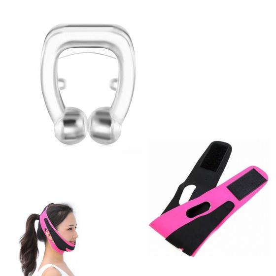 Imagem de Kit Cinta Faixa Facial Pós Bichectomia   Clip Nasal Com Imã