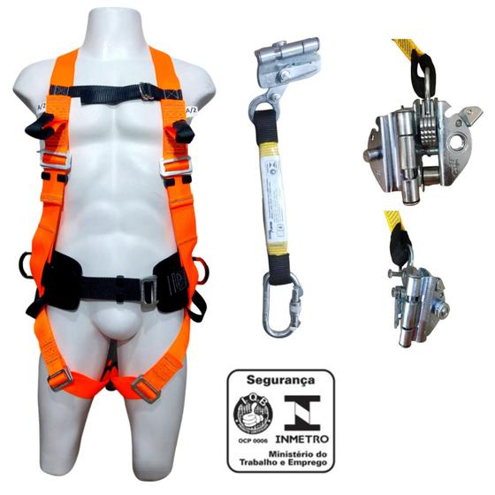 Imagem de KIT Cinto de Segurança Paraquedista Abdominal 3 pontos com Trava quedas Com Dupla Trava.