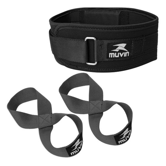 Imagem de Kit Cinturão de Musculação e Strap 8 Muvin - Luva Para Treino de Levantamento Peso e Apoio Lombar LPO