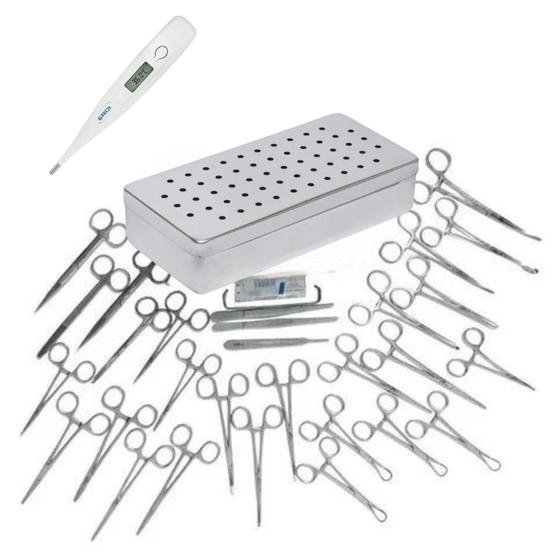 Kit Cirúrgico 32 Peças Veterinário + Termômetro Menor preço em Kit Cirúrgico 32 Peças Veterinário + Termômetro