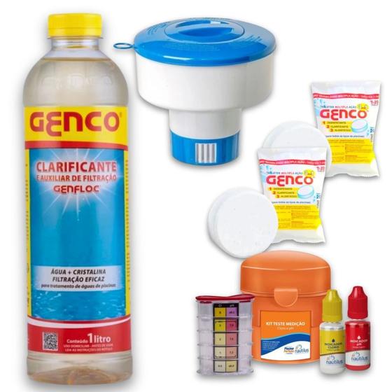 Imagem de Kit Clarificante + Flutuador + Cloro + Estojo para Avaliar Ph e Cloro