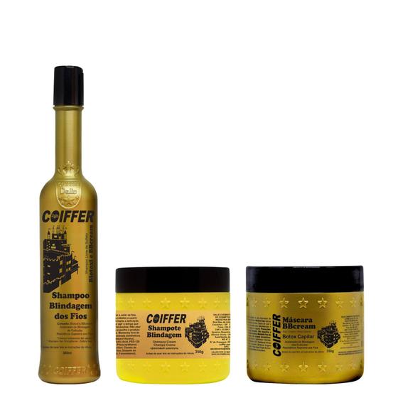 Imagem de Kit Cliente Blindagem Dos Fios (3un) Coiffer Com Shampoo, Shampote e Máscara