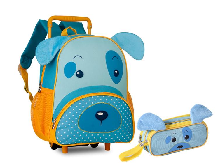 Imagem de Kit Clio Pets DOG Escolar Cachorro Creche Mochila Passeio Rodinha Costas + Estojo Duplo