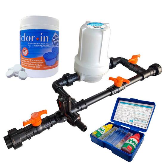 Imagem de Kit clorador de linha 1/2 + pastilha de cloro + kit análise de água