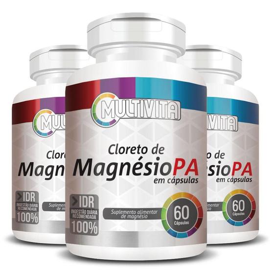 Imagem de Kit Cloreto Magnesio Pa 500Mg 3 Potes 60 Capsulas Cada Flora