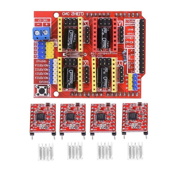 Kit Cnc Shield V3 + 4 Driver Motor Passo A4988 3D Printer Menor preço em Kit Cnc Shield V3 + 4 Driver Motor Passo A4988 3D Printer