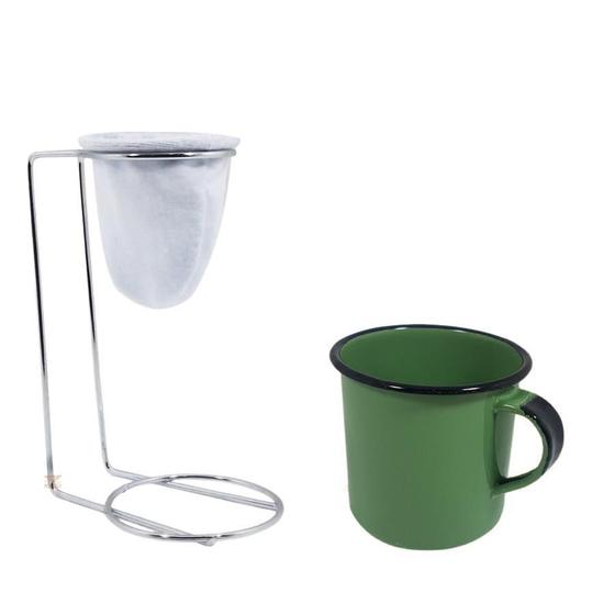 Imagem de Kit Coador Café + Caneca - Metal Cromado - Algodão - 180ml