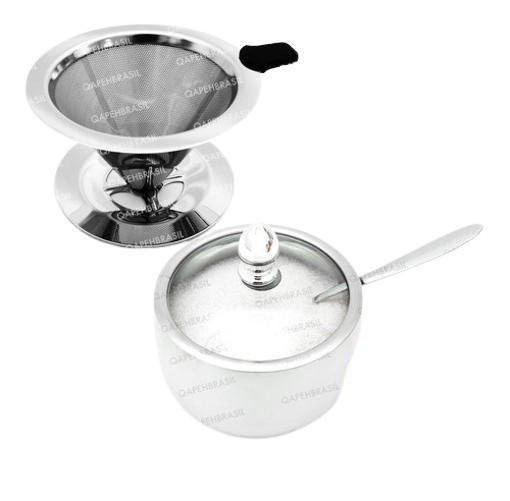 Imagem de Kit Coador De Café Pour Over 101 + Açucareiro Em Aço Inox