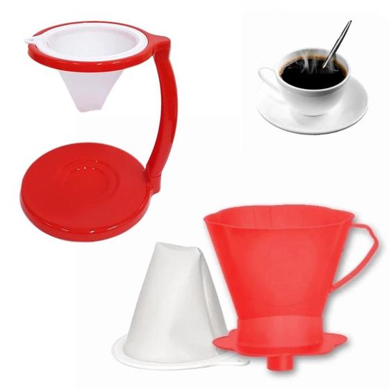 Imagem de Kit Coador para Cafe com Suporte e Filtro Vermelho em Plastico  Injetemp 