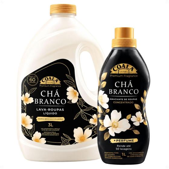 Kit Coala Laundry Chá Branco: Lava-Roupas Líquido 3L e Amaciante Concentrado 1L