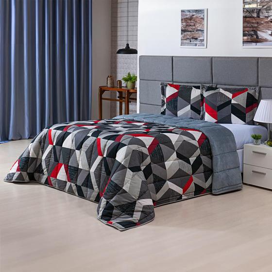 Imagem de Kit Coberdrom Casal Queen 3 Peças Dupla Face 400 Fios Estampado Patchwork Roupa de Cama Premium Cobertor Manta Soft