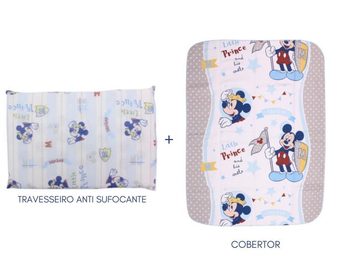 Imagem de Kit cobertor+travesseiro anti-sufocante mickey e minnie minasrey presente para bebê