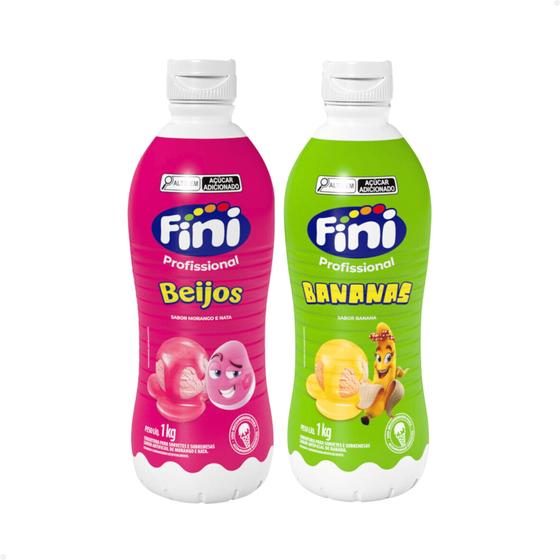 Imagem de Kit Cobertura para Sorvete Calda Fini Beijos e Banana 1Kg