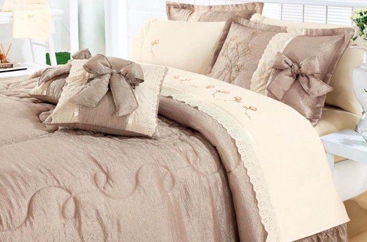 Imagem de Kit Cobre Leito Amore Casal Queen 7 peças - Cáqui 