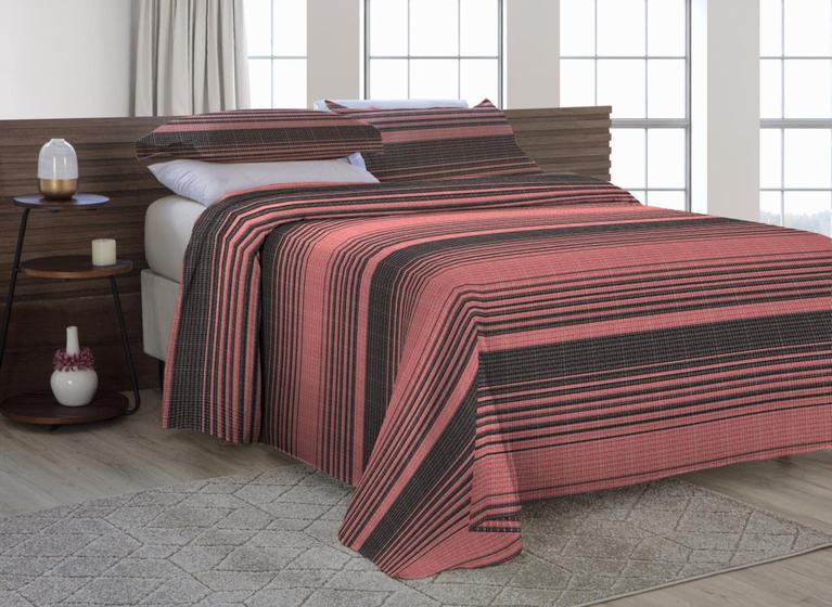 Imagem de Kit Cobre Leito Cama Solteiro 2 Peças Algodão Acochoado Listrado C/Fronhas