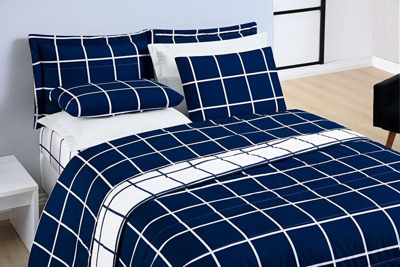 Imagem de Kit Cobre Leito Cama Super King Size Dupla Face Grid 200Fios