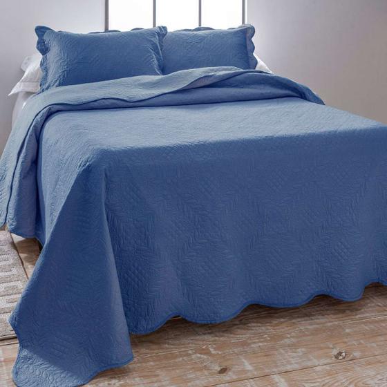 Imagem de Kit Cobre leito Casal Dual Tone Liso + 2 Porta -Travesseiros -  Azul Indigo