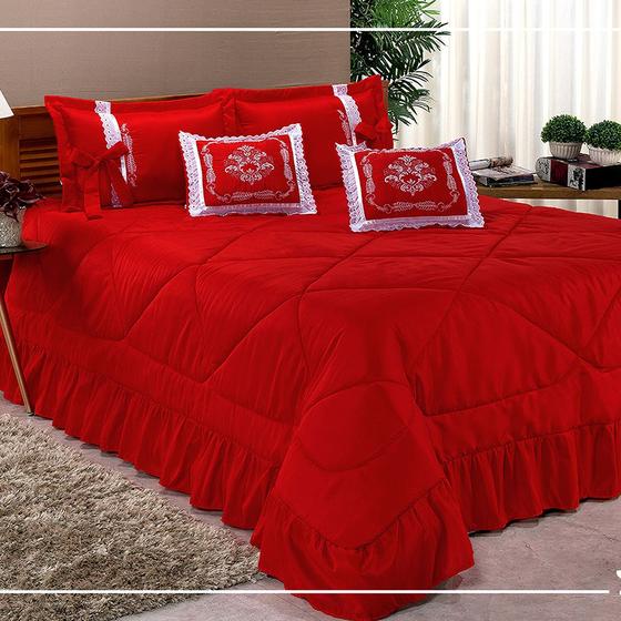 Kit Cobre Leito Casal King Portinari 7 Peças Bordada - Vermelho Menor preço em Kit Cobre Leito Casal King Portinari 7 Peças Bordada - Vermelho