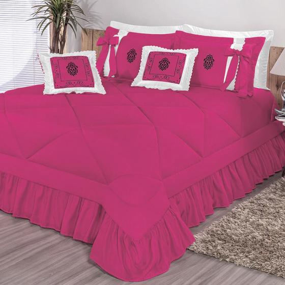 Kit Cobre Leito Casal Padrão Esplendore Bordado 7 Peças Colcha - Pink Menor preço em Kit Cobre Leito Casal Padrão Esplendore Bordado 7 Peças Colcha - Pink