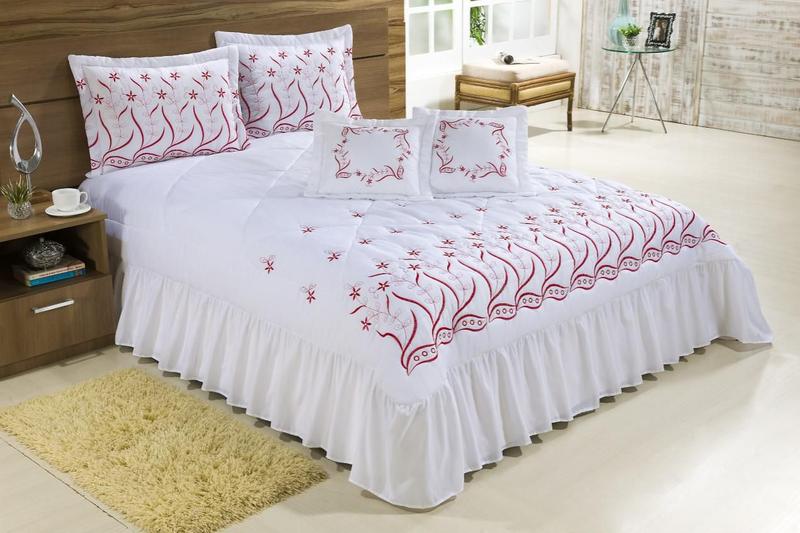 Imagem de Kit Cobre Leito Casal Queen Desejos 7 Peças Branco Vermelho