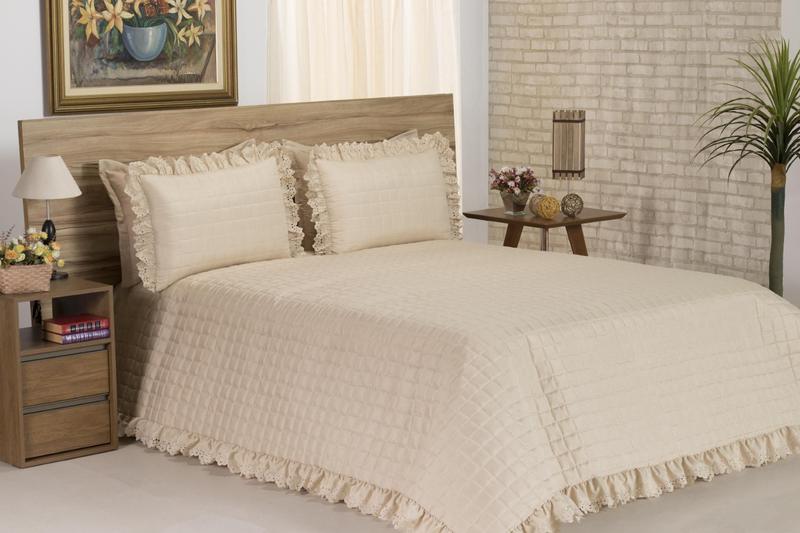 Imagem de Kit Cobre Leito Casal Queen Diplomata 03 Peças Matelado Babado Avelã