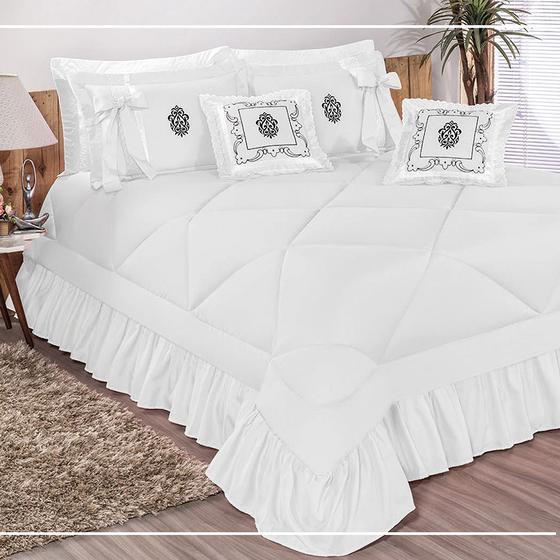Kit Cobre Leito Casal Queen Esplendore Bordado 07 Peças Colcha - Branco Menor preço em Kit Cobre Leito Casal Queen Esplendore Bordado 07 Peças Colcha - Branco