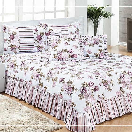 Kit Cobre Leito Casal Queen Labelly 7 Peças Estampado Colcha - Rosa Menor preço em Kit Cobre Leito Casal Queen Labelly 7 Peças Estampado Colcha - Rosa