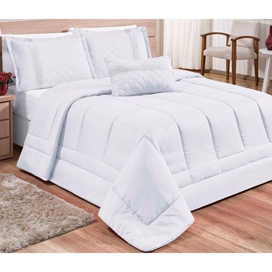 Kit Cobre Leito Casal Queen Oliveira 6 Pçs Colcha Branco Menor preço em Kit Cobre Leito Casal Queen Oliveira 6 Pçs Colcha Branco