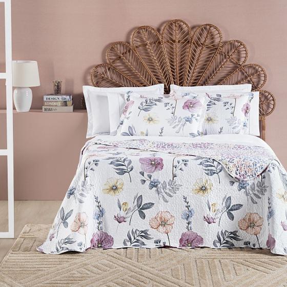 Imagem de Kit Cobre Leito Colcha cama KING 2,80 x 2,60 3 Peças micropercal 200 fios Estampada Floral Dupla Face aba americana