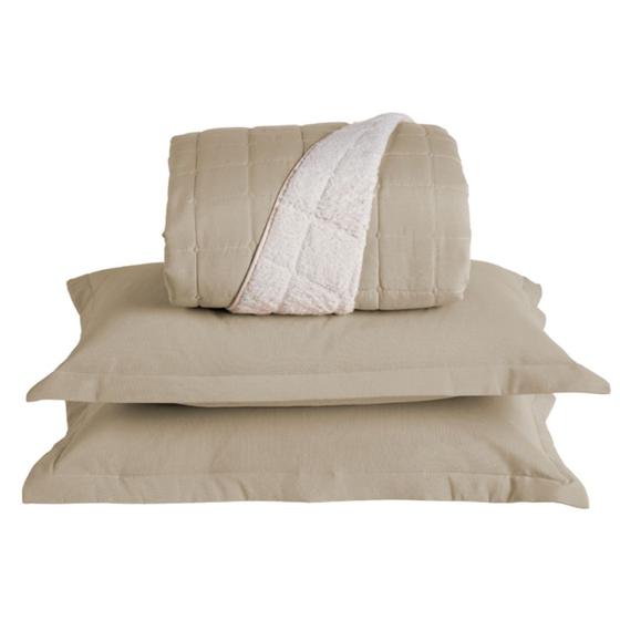 Imagem de Kit Cobre Leito Colcha Capri Queen Dupla Face 3 Peças - Cáqui - 100% Poliéster