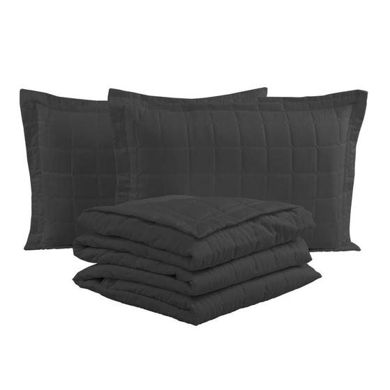 Imagem de Kit Cobre Leito Colcha Casal 3Pçs Soft Berlim - Preto