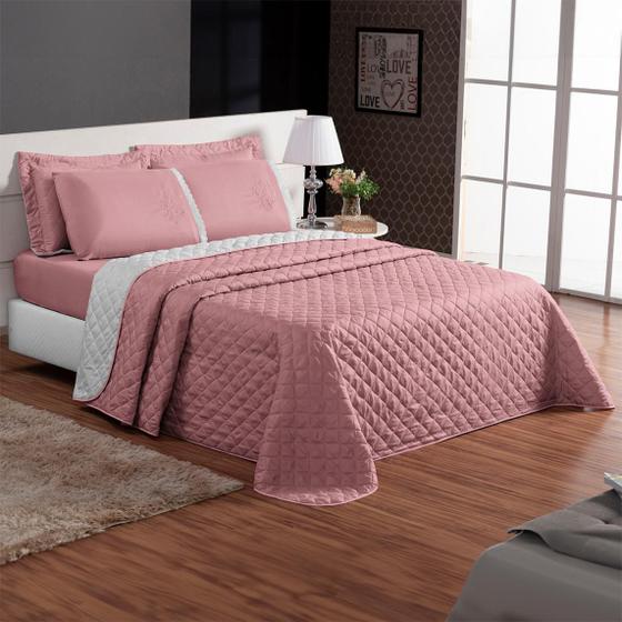 Imagem de Kit Cobre Leito Colcha Casal Queen Size Matelado Dupla Face 3 Pçs Roupa de Cama Box Padrão