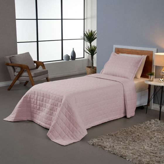 Imagem de Kit Cobre Leito Colcha Dual Solteiro 2 Peças Matelado Dupla Face Liso - Rose - 100% Poliéster