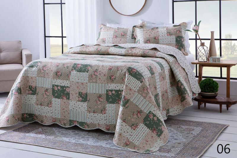 Kit Cobre Leito Colcha Queen Size Estampado Dupla Face 3 Peças Cor 6 Menor preço em Kit Cobre Leito Colcha Queen Size Estampado Dupla Face 3 Peças Cor 6