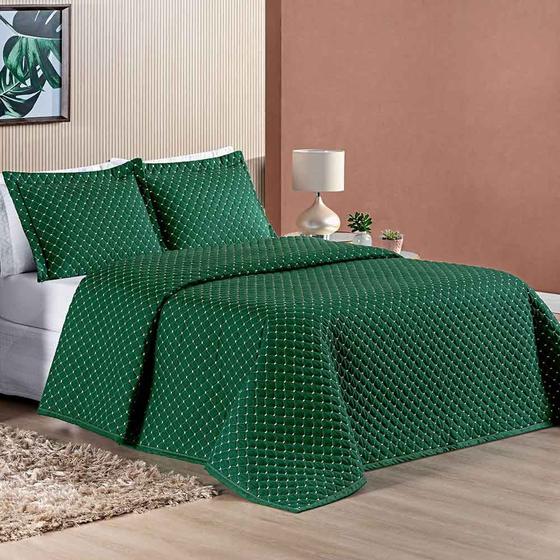 Imagem de Kit Cobre Leito Espanha Casal Queen 03 Peças Micropercal 200 Fios Matelado White Line - Verde Esmeralda