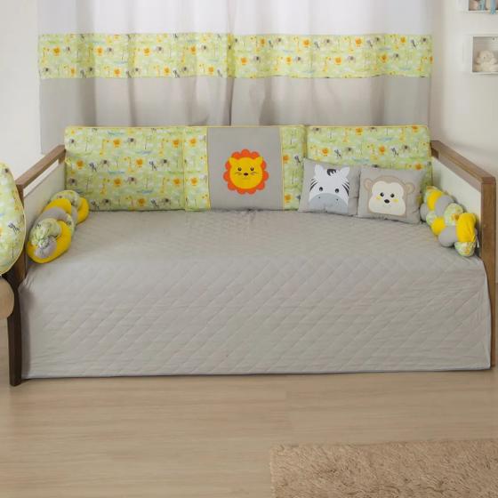 Imagem de Kit Cobre Leito Para Bicama Ou Cama Babá Quarto Bebê Safari Leãozinho + Cortina 2m