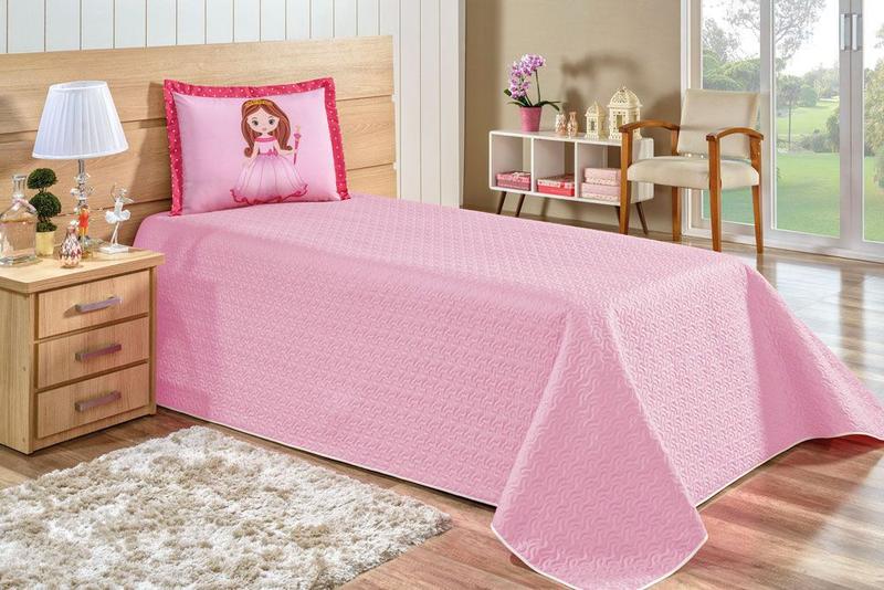 Imagem de Kit Cobre Leito Princesinha Solteiro 03 Peças Rosa Quarto Menina Microfibra