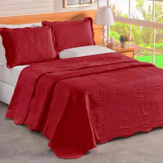 Imagem de Kit Cobre Leito Queen 3 Pçs Privilegio Stephany Com Toque Acetinado - Vermelho