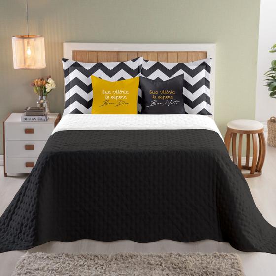Imagem de Kit Cobre Leito Queen Size 07 Peças Colcha Dupla Face com Almofadas Luxuria
