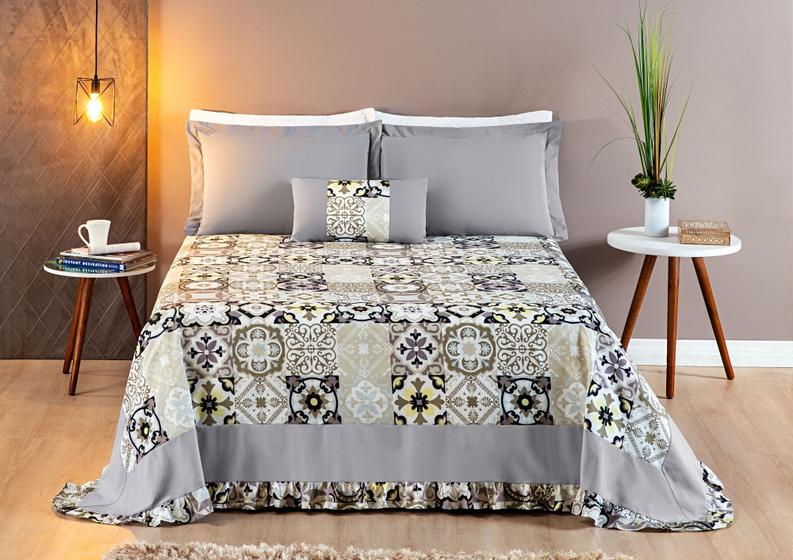 Kit Cobre Leito Riviera Colcha Casal Queen Floral Percal 180 Fios Algodão - Cores Menor preço em Kit Cobre Leito Riviera Colcha Casal Queen Floral Percal 180 Fios Algodão - Cores