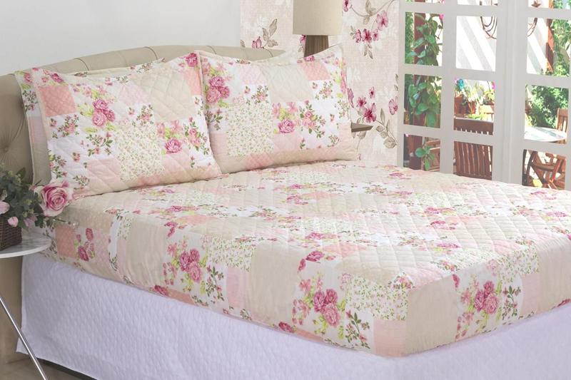Imagem de Kit cobreleito micropercal com elástico patchwork solteiro 02 pçs